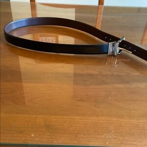 Chaps Dark Brown Leather Belt with Metallic Buckle